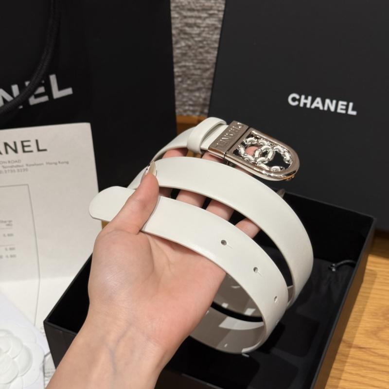 Chanel 3cm Leather Belt White with Silver BCB90608