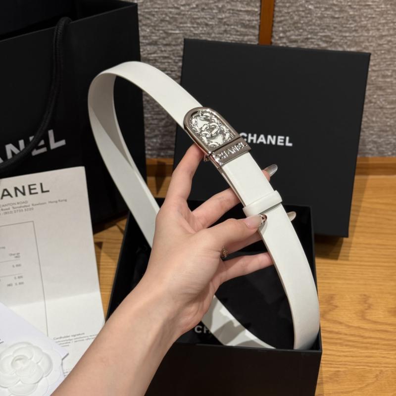 Chanel 3cm Leather Belt White with Silver BCB90608