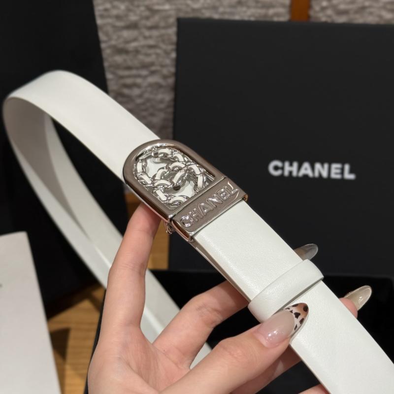 Chanel 3cm Leather Belt White with Silver BCB90608