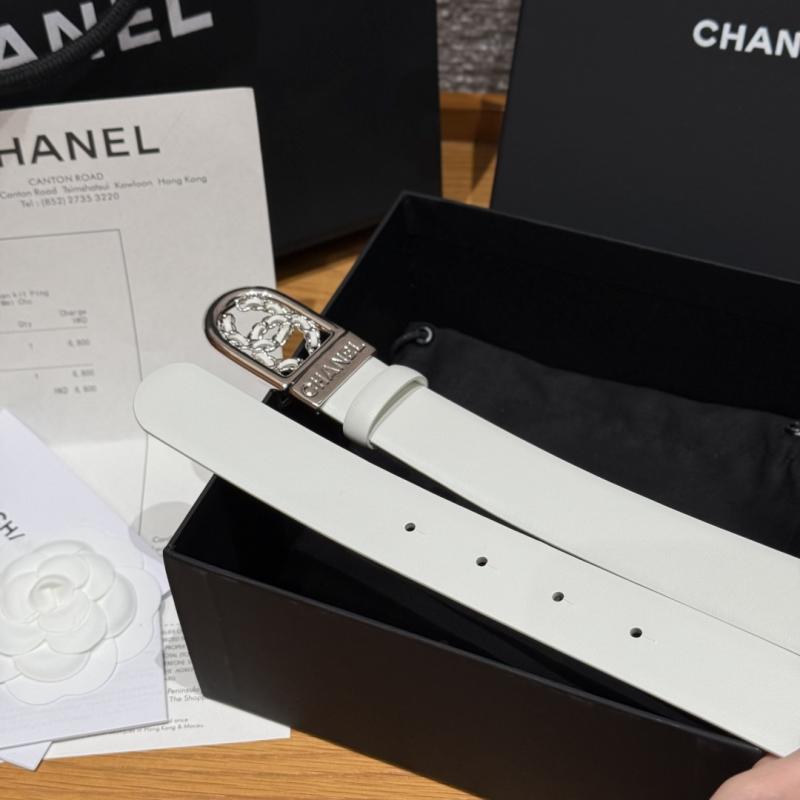 Chanel 3cm Leather Belt White with Silver BCB90608