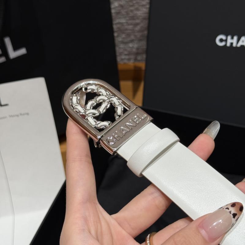 Chanel 3cm Leather Belt White with Silver BCB90608