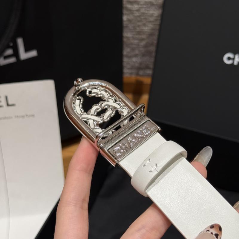 Chanel 3cm Leather Belt White with Silver BCB90608