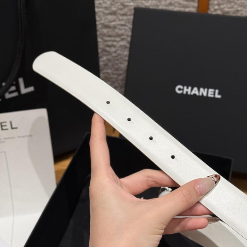 Chanel 3cm Leather Belt White with Silver BCB90608