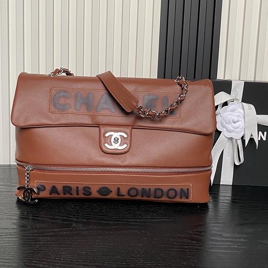 Chanel Large Expandable Paris London Bag Brown AS9902