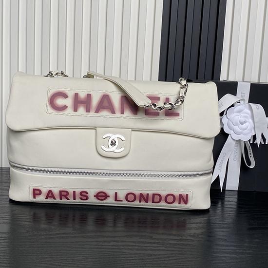 Chanel Large Expandable Paris London Bag White AS9902