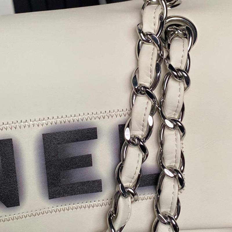 Chanel Large Expandable Paris London Bag White Black AS9902