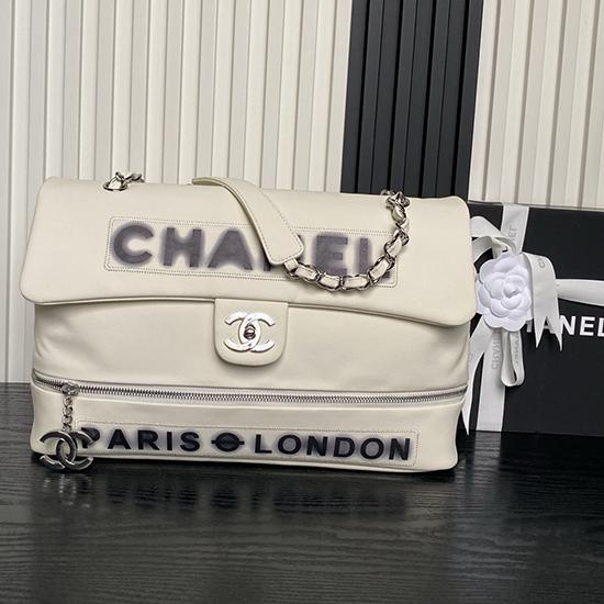 Chanel Large Expandable Paris London Bag White Black AS9902