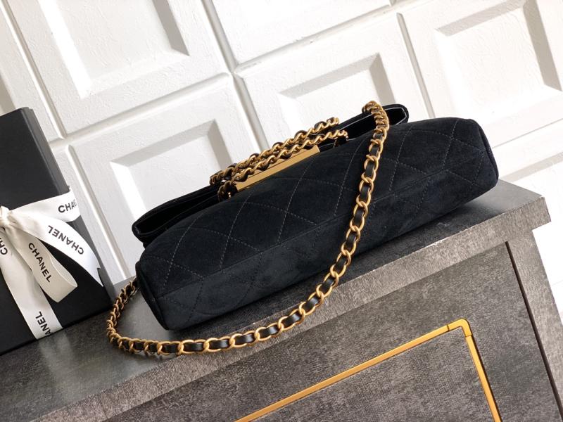 Chanel Medium Suede Shoulder Bag Black AS81702