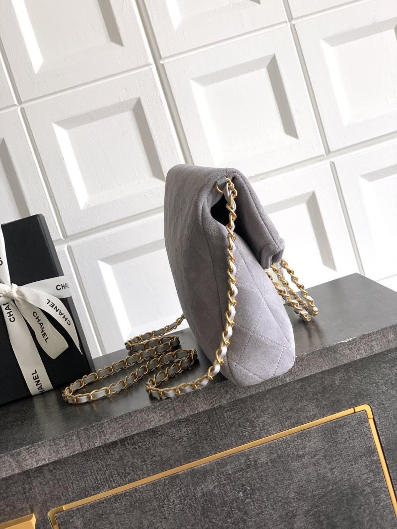 Chanel Medium Suede Shoulder Bag Grey AS81702