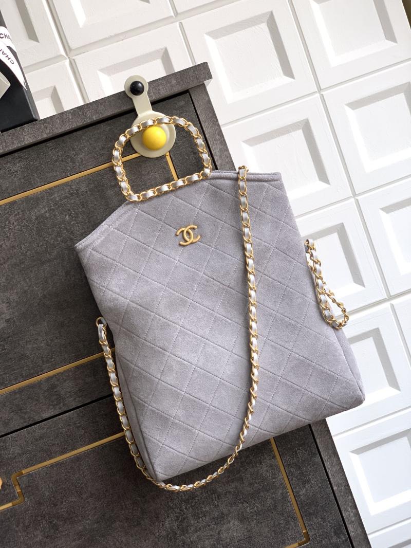 Chanel Medium Suede Shoulder Bag Grey AS81702