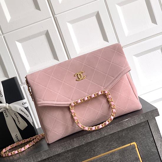 Chanel Medium Suede Shoulder Bag Pink AS81702
