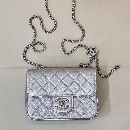 Chanel Mini Flap Bag Silver AS5758