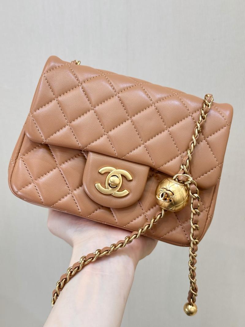 Chanel Mini Lambskin Flap Bag Brown AS1786