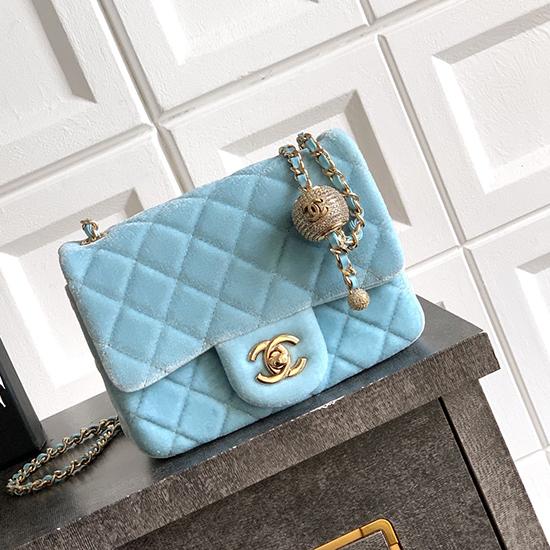 Chanel Velvet Mini Flap Bag Blue AS1786