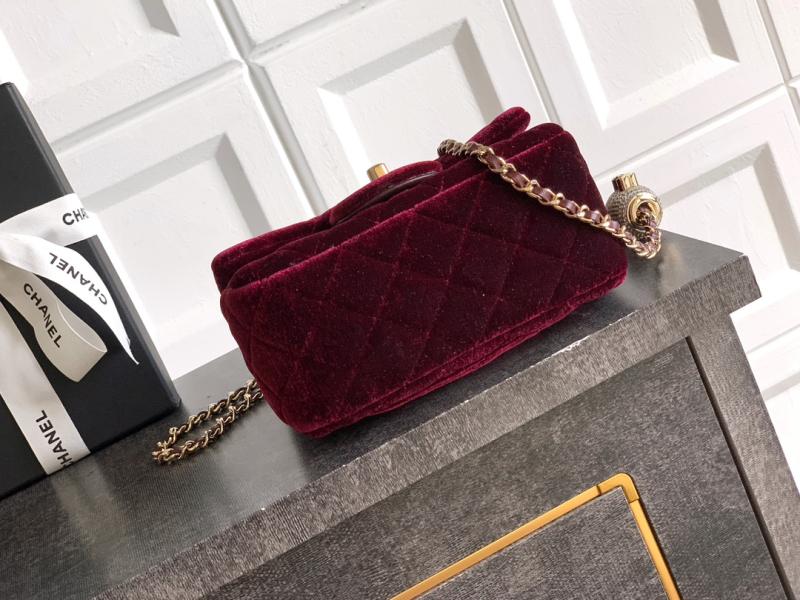 Chanel Velvet Mini Flap Bag Burgundy AS1786