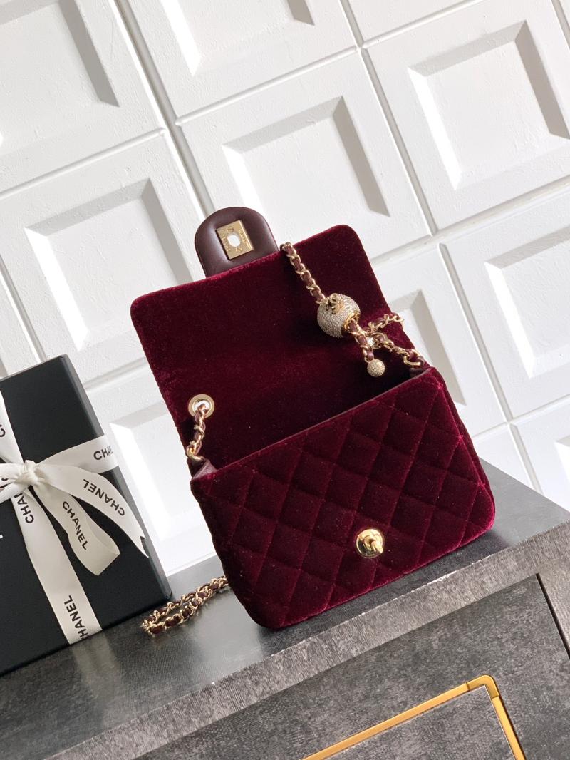 Chanel Velvet Mini Flap Bag Burgundy AS1786