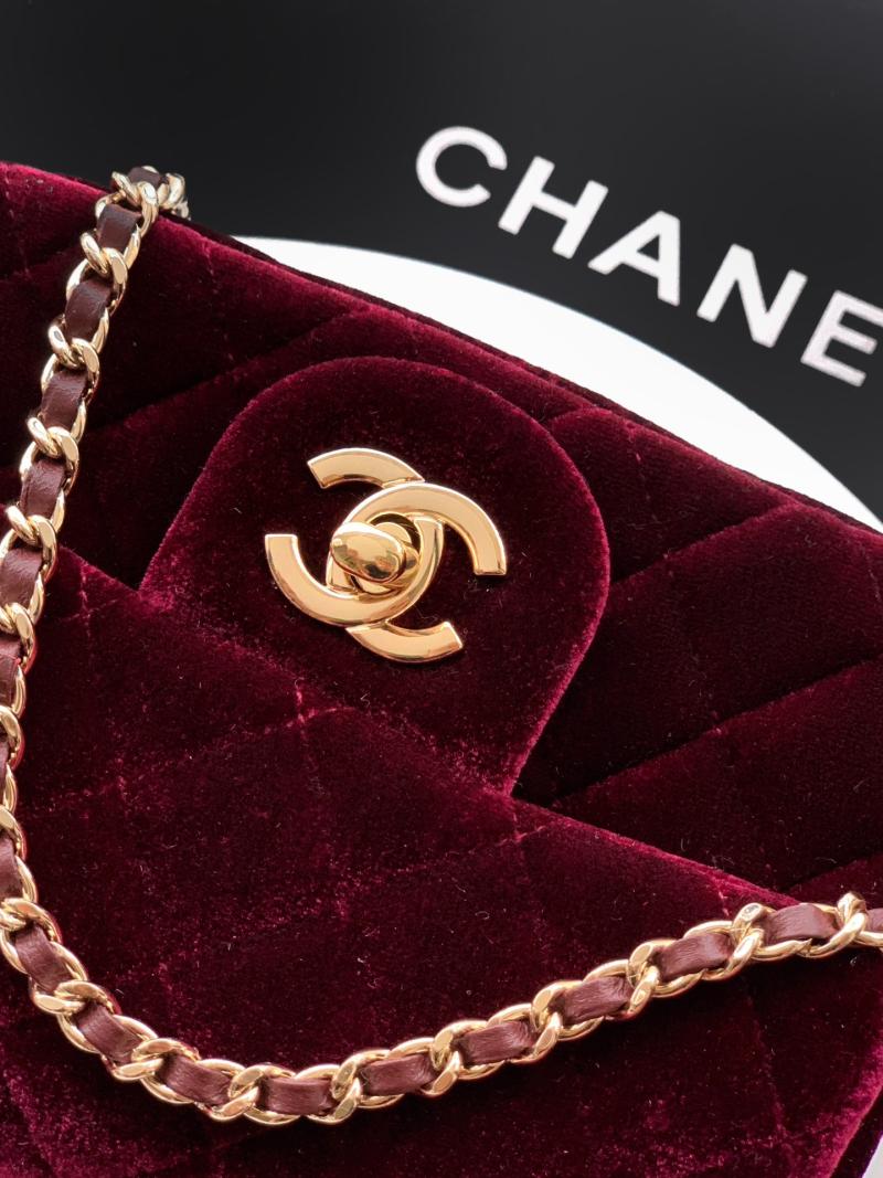 Chanel Velvet Mini Flap Bag Burgundy AS1786