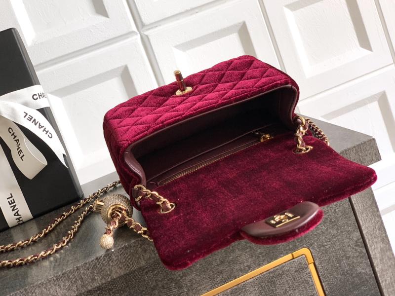 Chanel Velvet Mini Flap Bag Burgundy AS1786