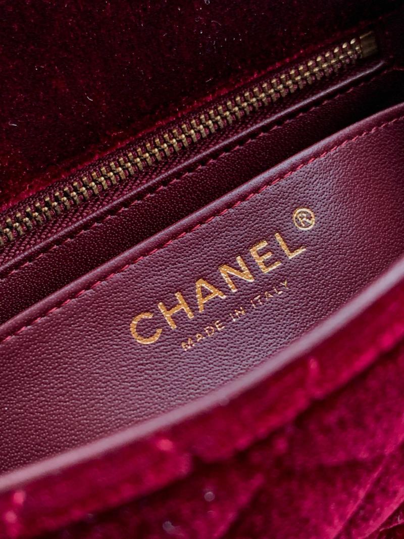 Chanel Velvet Mini Flap Bag Burgundy AS1786