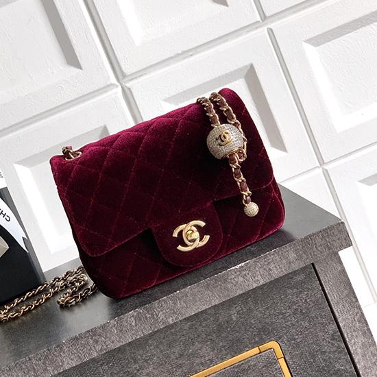 Chanel Velvet Mini Flap Bag Burgundy AS1786