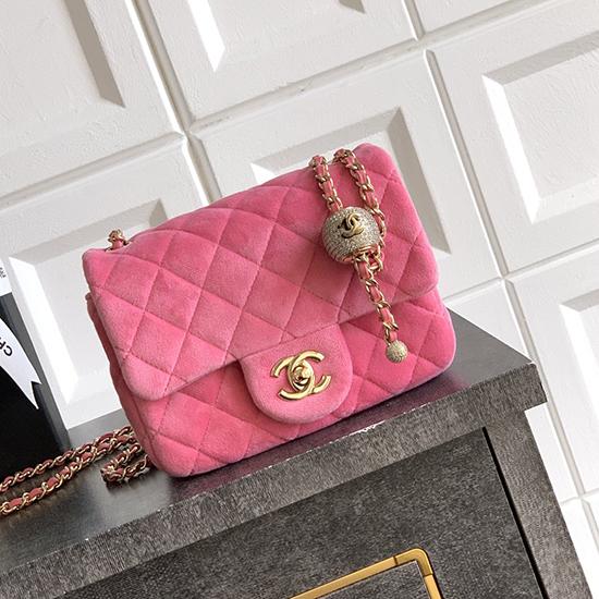 Chanel Velvet Mini Flap Bag Pink AS1786