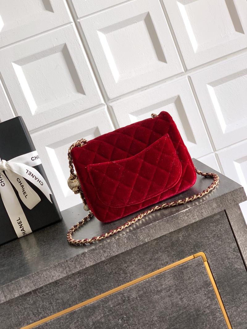 Chanel Velvet Mini Flap Bag Red AS1786