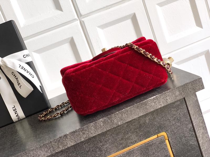 Chanel Velvet Mini Flap Bag Red AS1786