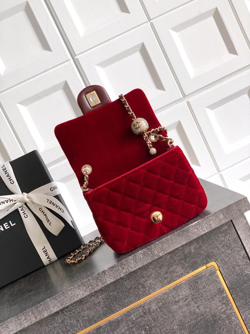 Chanel Velvet Mini Flap Bag Red AS1786