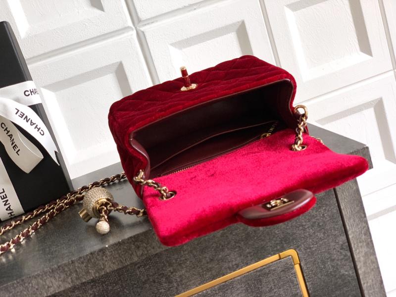Chanel Velvet Mini Flap Bag Red AS1786