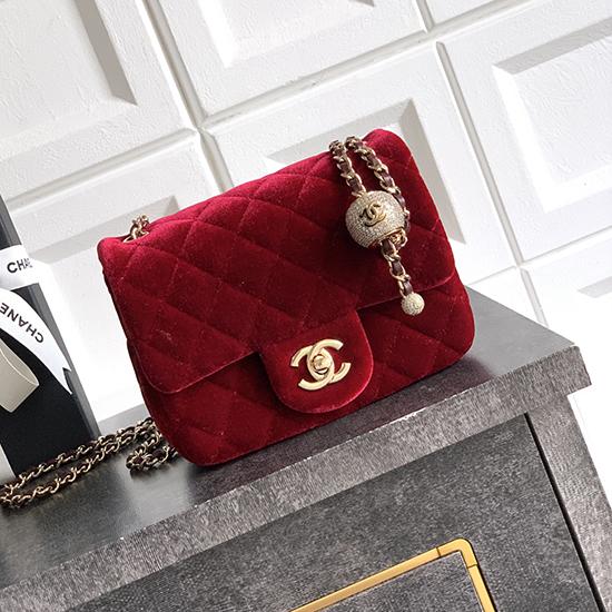 Chanel Velvet Mini Flap Bag Red AS1786