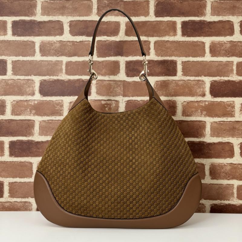 Gucci B large Suede shoulder bag Brown 815924