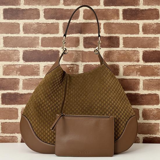 Gucci B large Suede shoulder bag Brown 815924