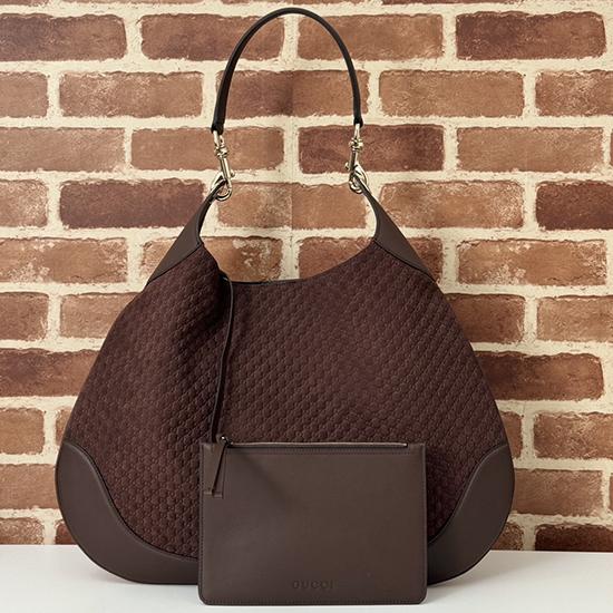 Gucci B large Suede shoulder bag Coffee 815924