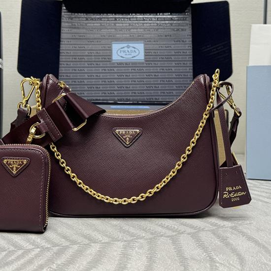 Prada 2005 Saffiano leather bag Burgundy 1BH204