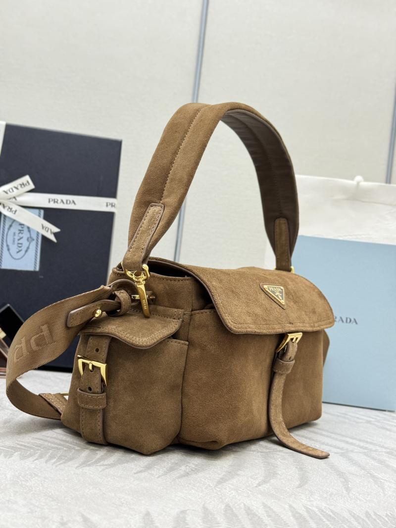 Prada Explore medium suede shoulder bag Brown 1BD394
