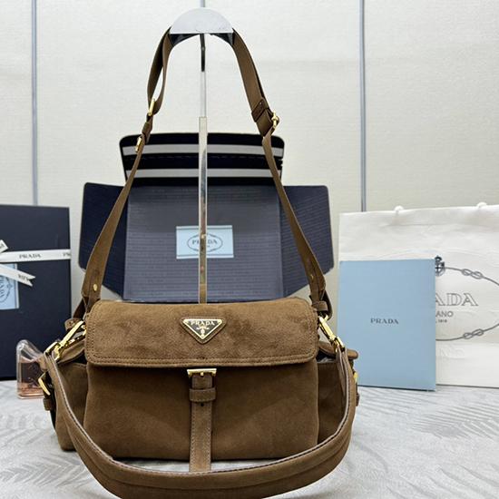 Prada Explore medium suede shoulder bag Brown 1BD394