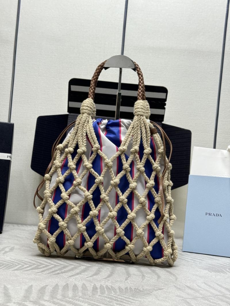 Prada Medium Cotton Macrame Bag Blue 1BC111