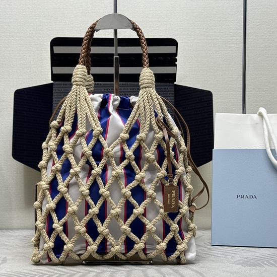 Prada Medium Cotton Macrame Bag Blue 1BC111