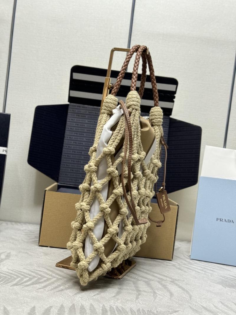 Prada Medium Cotton Macrame Bag Brown White 1BC111