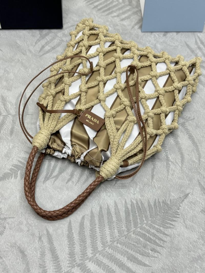 Prada Medium Cotton Macrame Bag Brown White 1BC111
