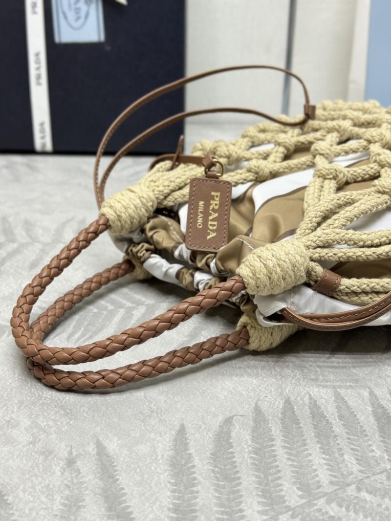 Prada Medium Cotton Macrame Bag Brown White 1BC111