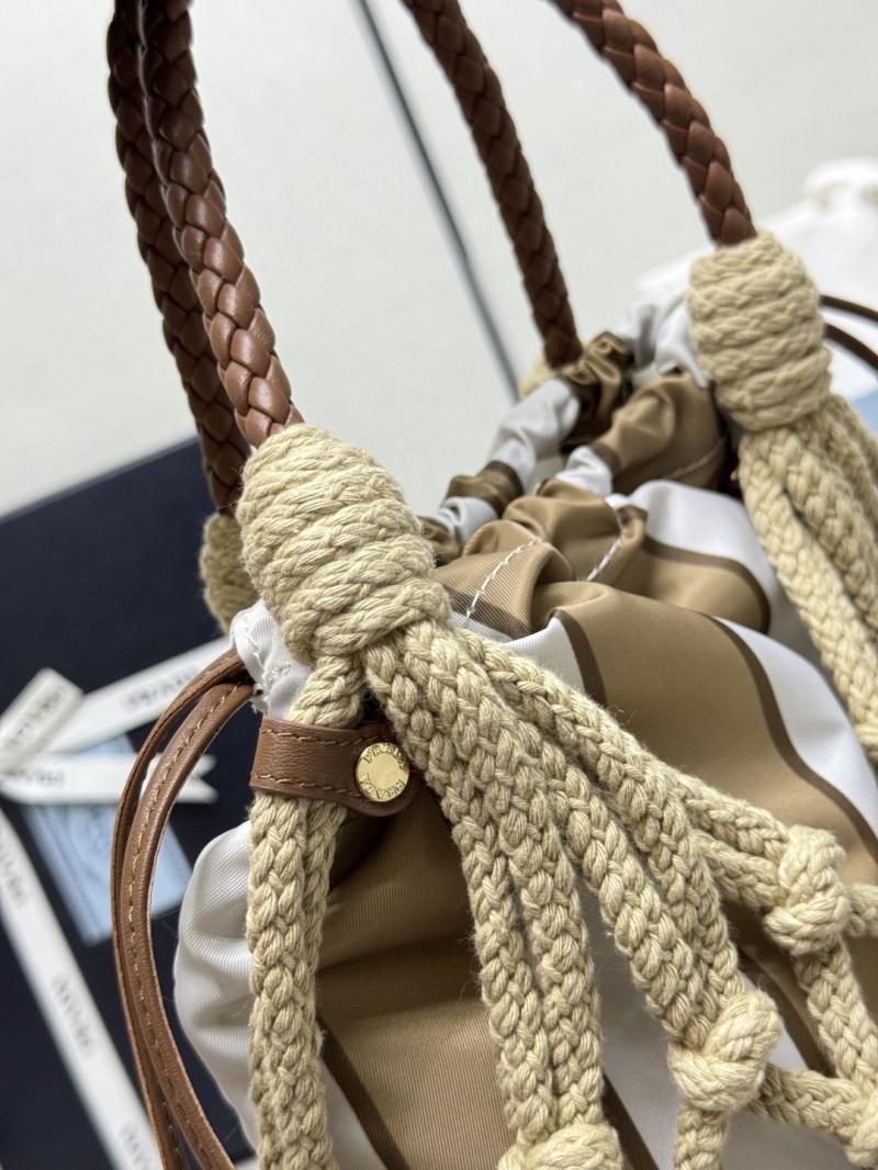 Prada Medium Cotton Macrame Bag Brown White 1BC111