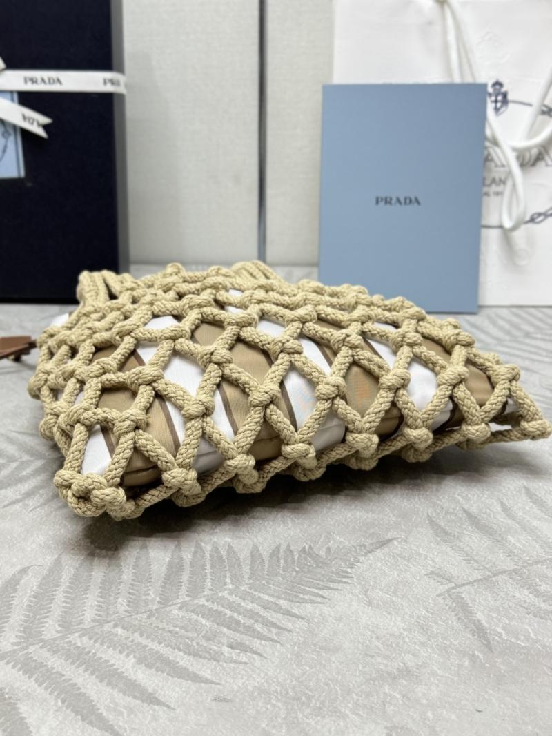 Prada Medium Cotton Macrame Bag Brown White 1BC111