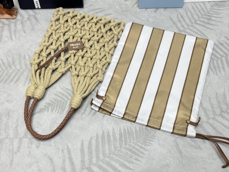 Prada Medium Cotton Macrame Bag Brown White 1BC111