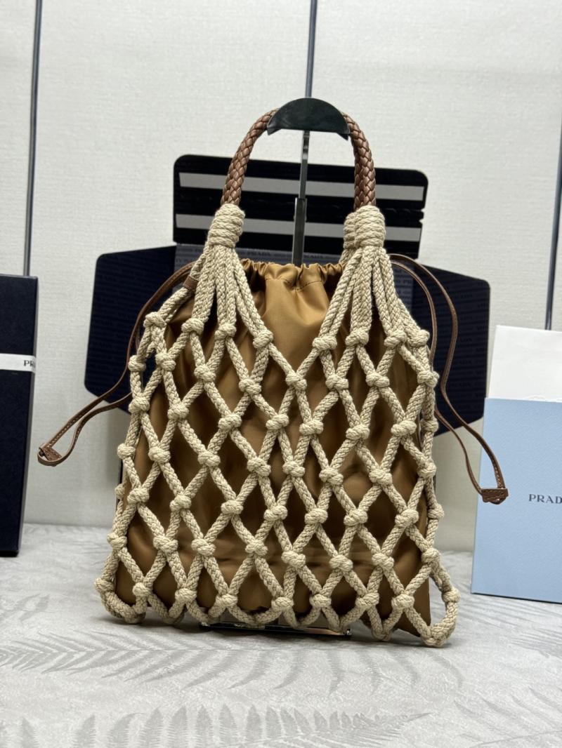 Prada Medium Cotton Macrame Bag Brown1BC111