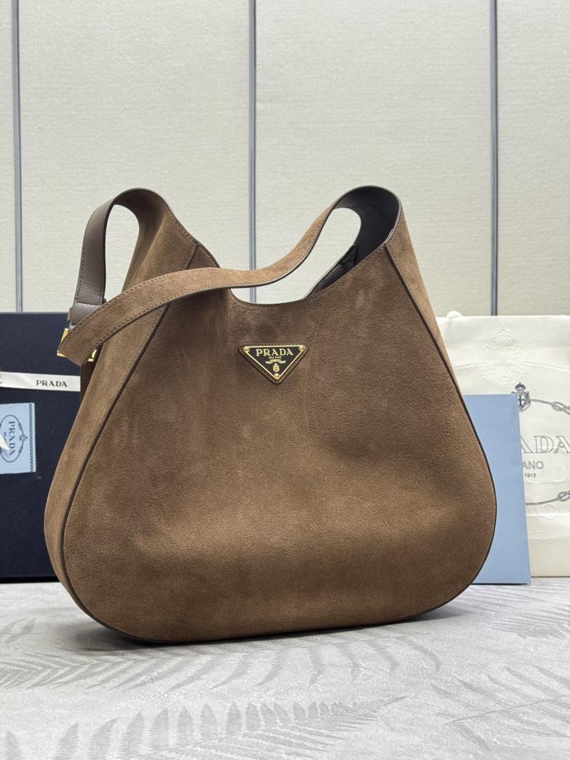 Prada Suede Leather Hobo Bag Brown 1BC181
