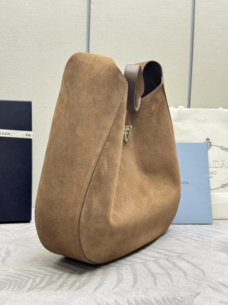 Prada Suede Leather Hobo Bag Brown 1BC181