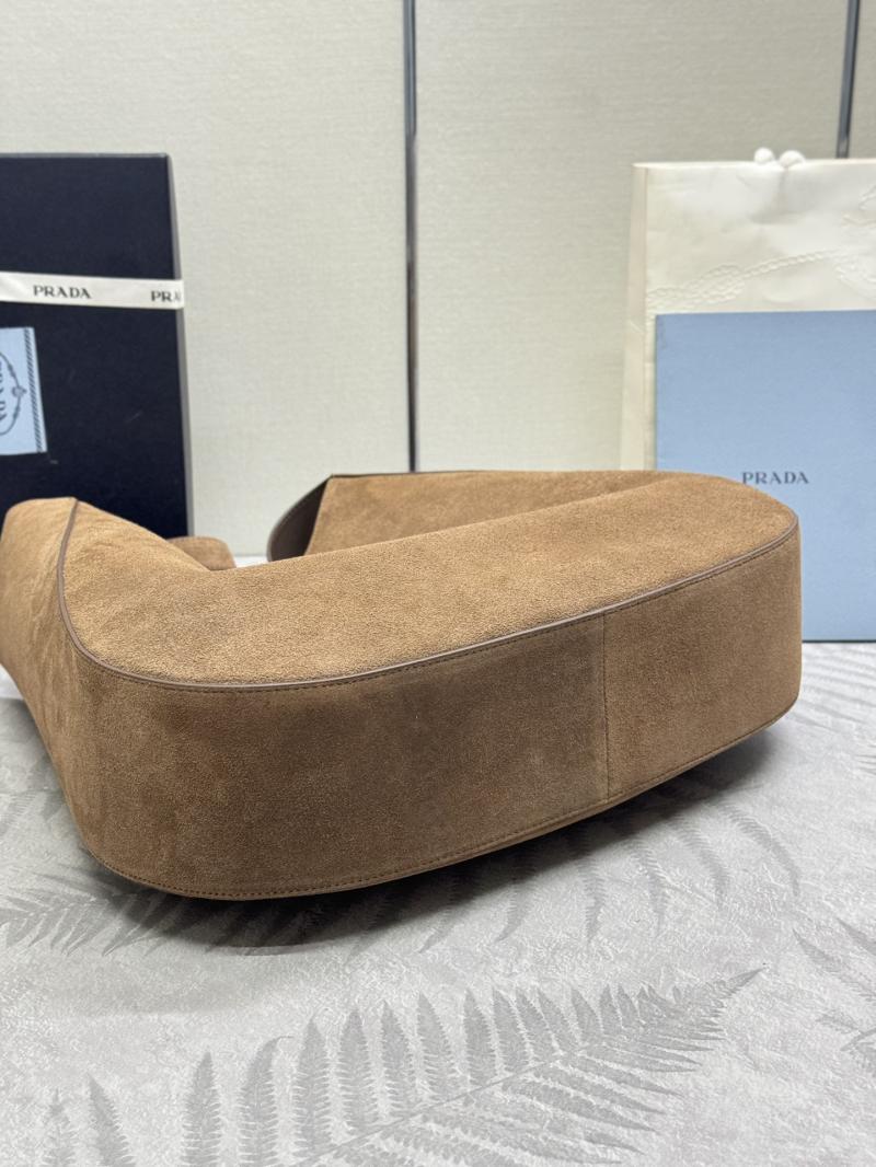 Prada Suede Leather Hobo Bag Brown 1BC181