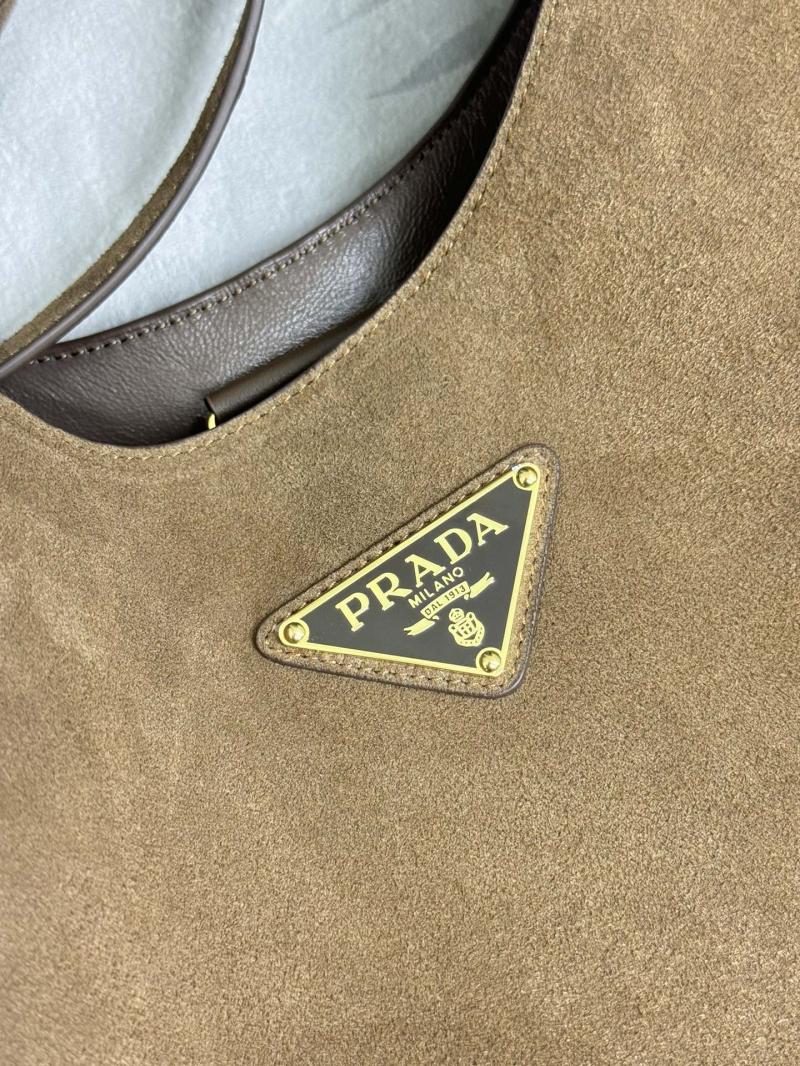 Prada Suede Leather Hobo Bag Brown 1BC181