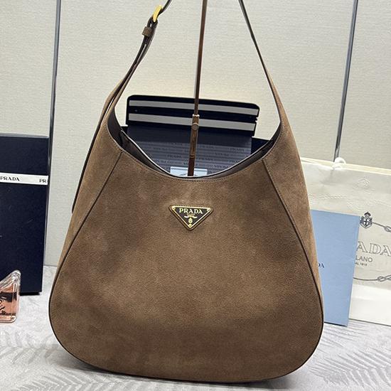 Prada Suede Leather Hobo Bag Brown 1BC181
